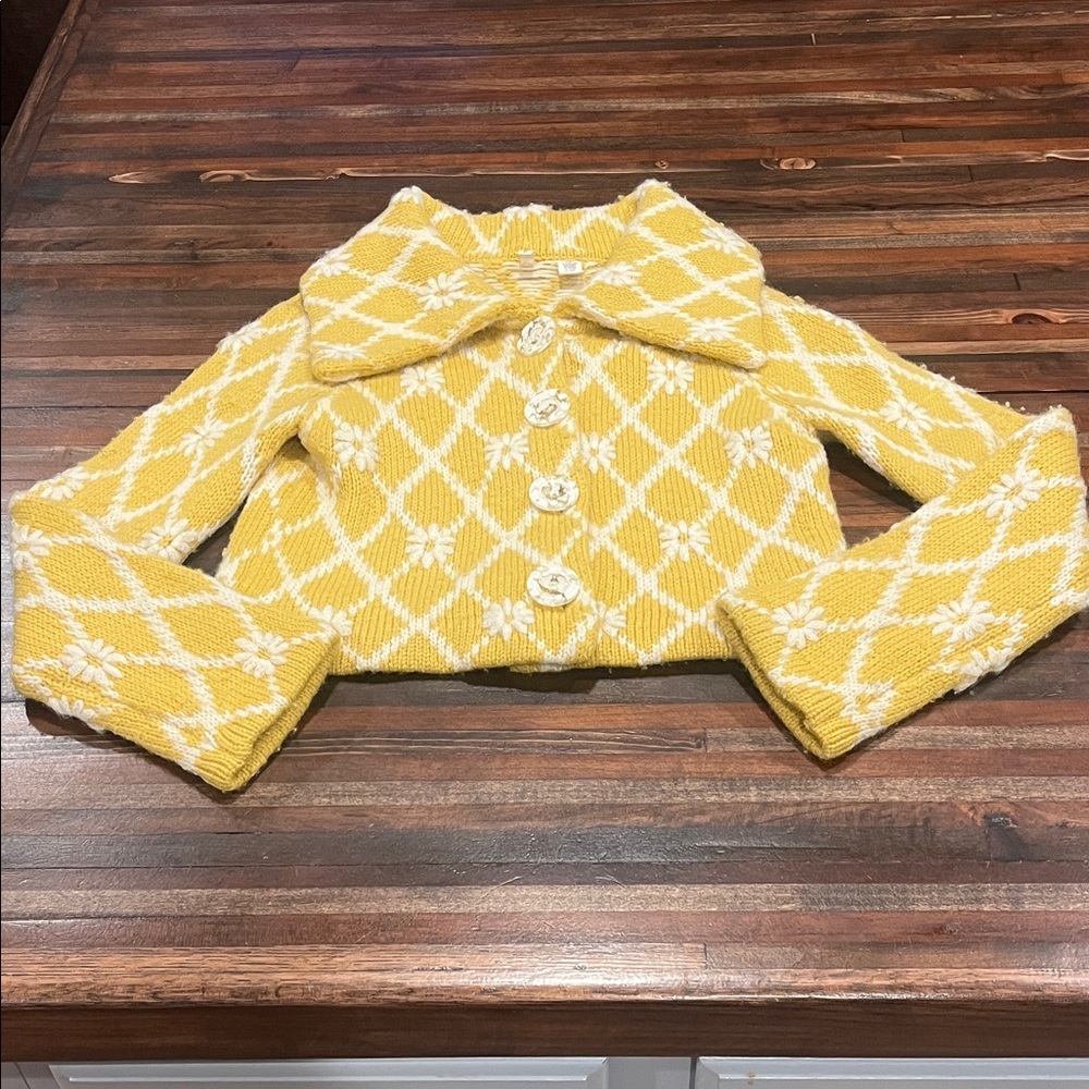 Moth x anthropologie yellow embroidered daisy cardigan